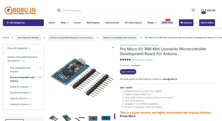 Pro Micro compatible board from Robu.in